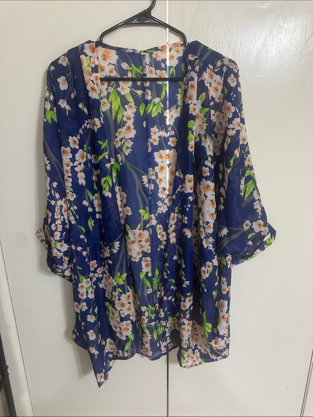 Floral Sheer Kimono Cover-Up in Navy